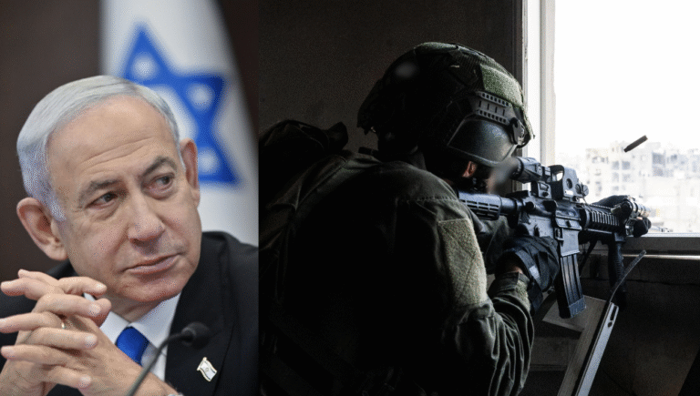 Netanyahu (GPO); an IDF soldier in Gaza (IDF)