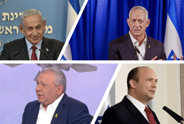 (L-R clockwise) Benjamin Netanyahu (GPO); Benny Gantz (@IsraelHayomHeb/X); Naftali Bennett (GPO); Gadi Eisenkot (Channel 12)