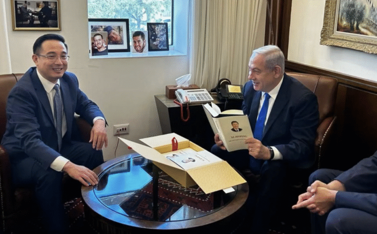 Benjamin Netanyahu meets Chinese Ambassador to Israel Cai Run, July 2023. (Prime Minister's Office)